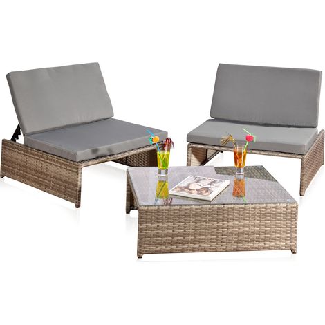 Melko versatile set di mobili da giardino - lettino prendisole, panca o due sedie con schienale, con tavolo in polyrattan, set di sedili robusti e resistenti alle intemperie, grigio (1/5)