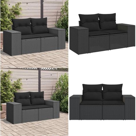 Canapé de jardin avec coussins 2 places noir résine tressée - Canapé De Jardin - Meuble De Jardin - Salon De Jardin - Résine Tressée - Rotin Synthétique - Home & Living (1/5)