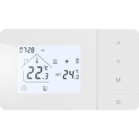 Thermostat Chaudiere gaz à Pile,Programmable quotidiennement,Alimentation par Batterie ou USB,Blanc (1/5)