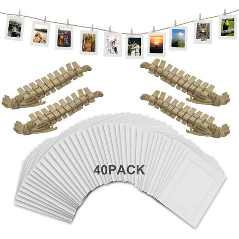 Lot de 40 cadres photo blancs 10,2 x 15,2 cm avec ficelle et pinces pour bannière et déco. (1/4)