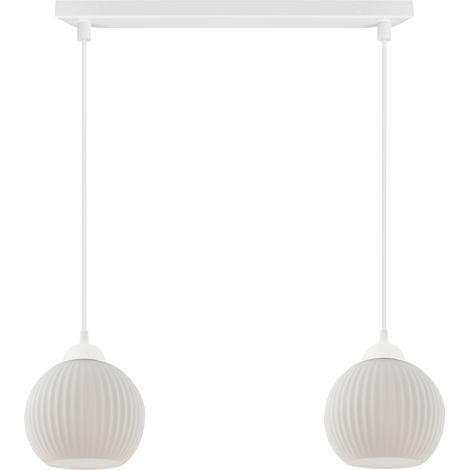 SUSPENSION RIFFLE BLANCHE 2 ABAT-JOUR BLANC PLAT BOULE E27