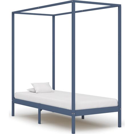 Himmelbett-Gestell Grau Massivholz Kiefer 100 x 200 cm