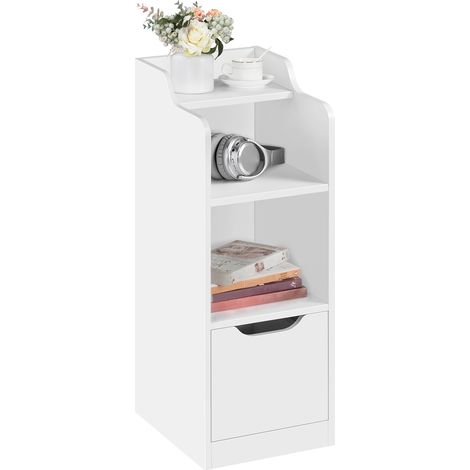 Homevive Mesita de Noche Delgada con 1 Cajón 2 Compartimentos Abiertos Mesilla Auxiliar Moderna para Dormitorio Salón Sofá Sillón Blanco (1/5)