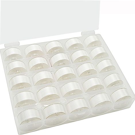 Lot de 25 Canettes Pré-enroulées avec Fil à Coudre Blanc Boîte Transparente (1/5)