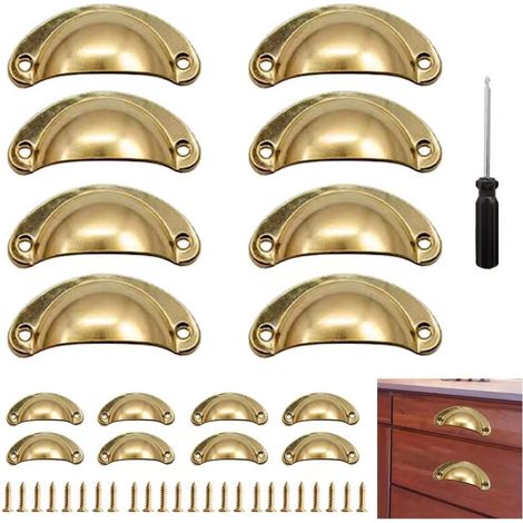 Lot de 12 poignées d'armoire, de tiroir, poignées de tiroir, extracteur de tasses, alésage central, robuste, demi-cercle, poignées de tiroir, poignées de meuble pour armoire, tiroir, (1/5)