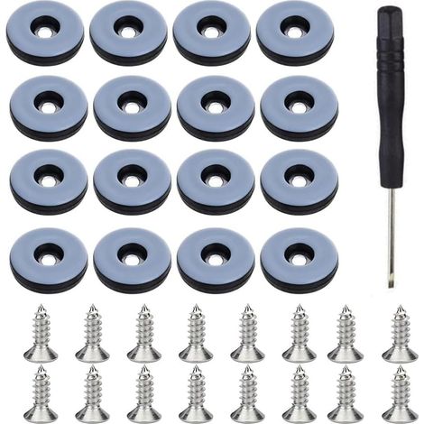 16 St. Teflon-Möbelgleiter zum Anschrauben (Ø 22 mm, Schwarz), PTFE-beschichtete Stuhlgleiter, Inkl. Schraubendreher, Bodenschoner