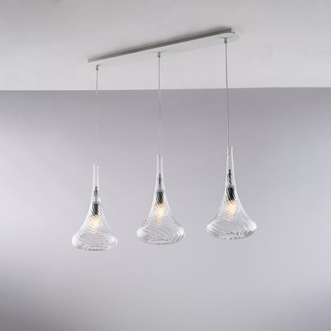 Nemesi Binario in ferro con vetri trasparente pyrex 3 luci L.75 X 10 BL280-BIN3-TR