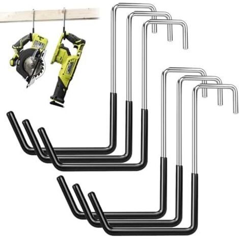 6 Pièces Garage à Suspendre, Crochet Sans PerçAge, Suspendre pour éChelles, Plantes, VéLos, Outils de Jardin (Noir) - (1/5)