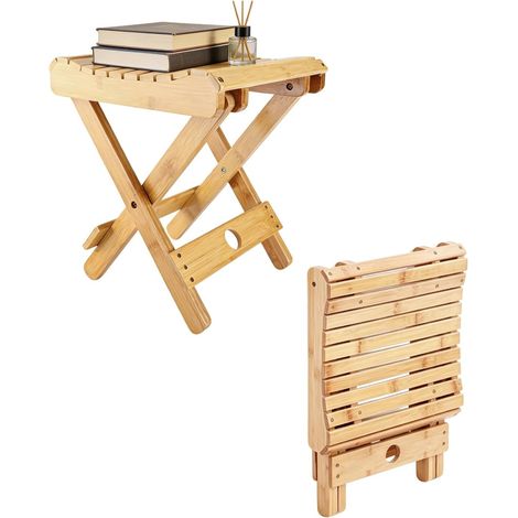 Tabouret Pliant Bambou, Petit Tabouret Portable en Bambou Chaise Pliante Siège de Voyage en Bois Tabouret de Douche Bois pour Salle de Bain, Jardin, Balcon (1/5)