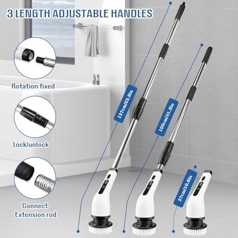 Kit de Brosse Rotative Nettoyage électrique avec 7 Têtes Remplaables et Poignée Réglable pour Salle de Bain et Voiture (1/3)