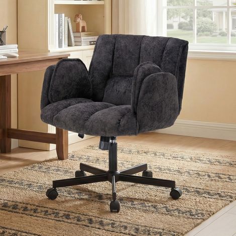 Silla de oficina giratoria con ruedas, reposabrazos plegables, altura ajustable, negro DESVIAE (1/5)
