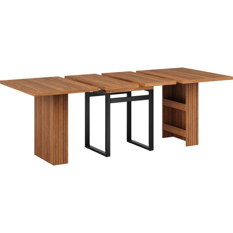 Mesa de comedor extensible con almacenaje integrado, MDF y metal, marrón oscuro, 200 cm (1/5)