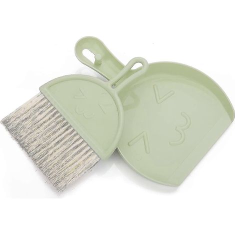 Mini pelle et balayette, petit balai et pelle, ensemble de balayette de table portable, outils de nettoyage à poils souples, pelle de table (verte) (1/5)