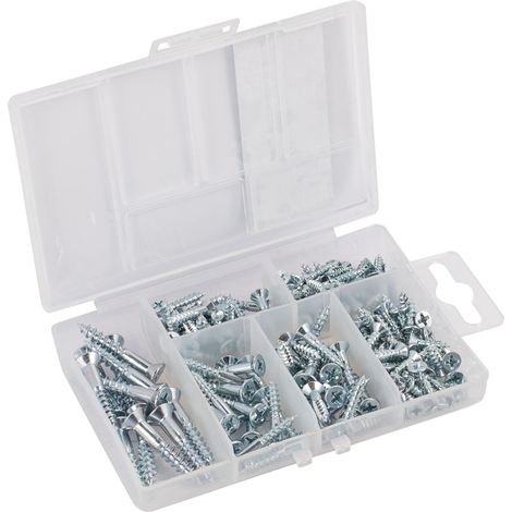 Lot de 175 vis à bois DIN 7997 Différentes tailles Tête fraisée Entraînement Phillips Galvanisé Jeu de vis avec chevilles boîte de rangement (1/2)