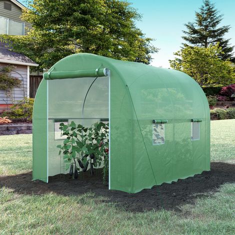 Outsunny Serre de Jardin Tunnel Surface Sol 6 m² 3L x 2l x 2.10H m châssis Tubulaire renforcé Porte zippée 4 fenêtres enroulables Vert