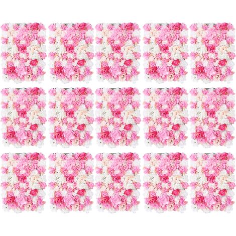 Set mit 15 künstlichen Seidenblumen, Wanddekoration, künstliche Blumenwand, Wandhintergrund, künstliche Rosen, Hintergrundpaneel für Garten, Zuhause, Hochzeit, Kulisse, 40 x 60 cm