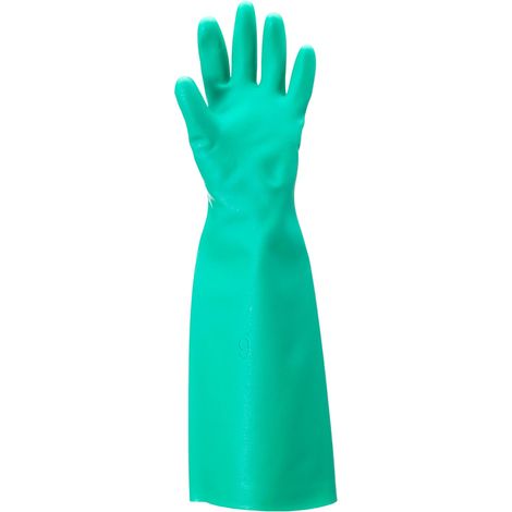 Gants Protection Chimique en Nitrile, Gant Impérméable Très Résistant Liquides et Solvants, EPI Homme Femme, Réutilisable, Vert, Taille M (1 Paire) (1/3)