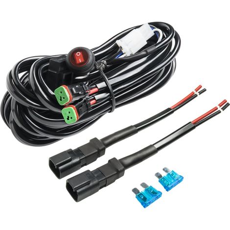 Faisceau Electrique avec Relais et Interrupteur 180W 12V 40A pour Rampe Barre Phare Projecteur Avec Porte-fusible étanche 2 Ampoules LED DT Connecteurs Pour SUV ATV et Camion Tout-terrain (1/5)