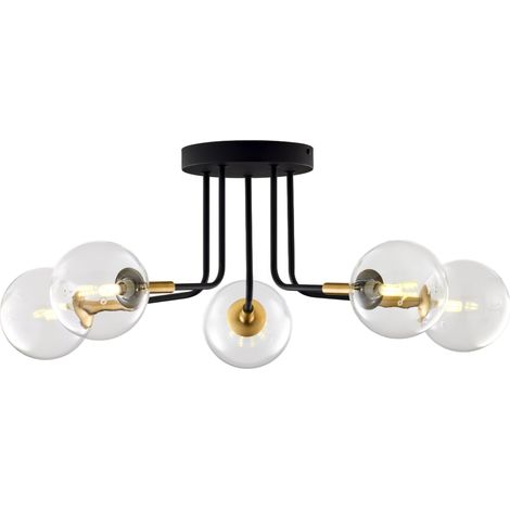 Plafoniera moderna nero oro 5xG9 sfere vetro Jupiter (1/5)