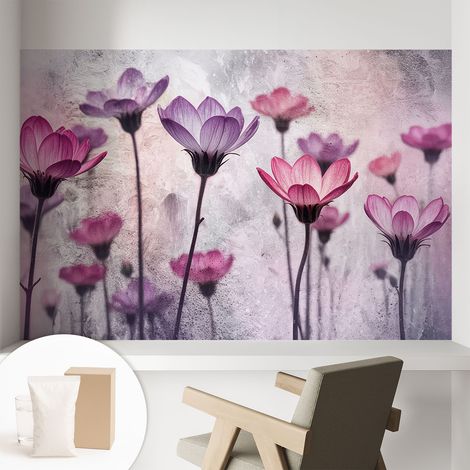 Papier peint intissé mural pour salon chambre à coucher tendance et originale - Colle incluse gratuite Fleurs pastel 104x70 cm (1/5)