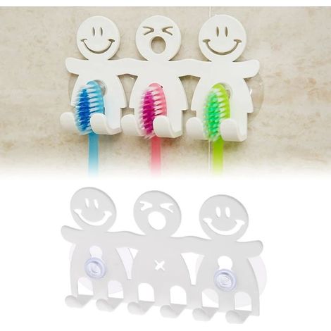 1 porte-brosse à dents mural à ventouse, 5 positions, ensemble de salle de bain, accessoires de salle de bain mignons avec un sourire de dessin animé (1/5)