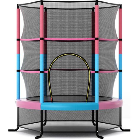 COSTWAY Trampolino Elastico Bambino in Acciaio, Tappeto Elastico Bambini da Esterno e da Interno, con Rete e Cusicnetti Antiscivolo (Rosa e blu,165 x 191 cm) (1/5)