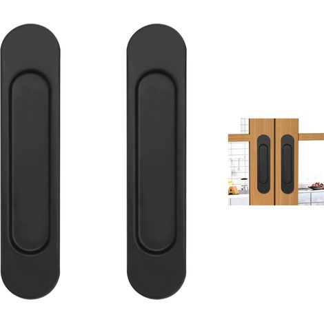 Poignées pour porte coulissante – Lot de 2 – Aluminium – 14,8 cm – Noir – Autocollantes – Installation sans perçage – Pour portes et meubles (1/5)