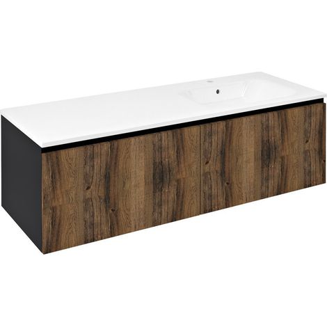 Meuble vasque LOREA 140x46x51,5cm (70+70cm), droite, chêne collingwood/noir mat (1/4)