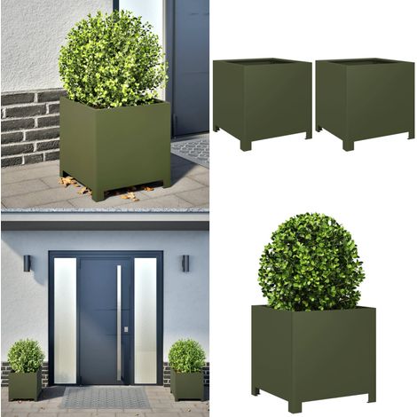 vidaXL Pflanzkübel 2 Stk. Olivgrün 40x40x40 Stahl (1/5)