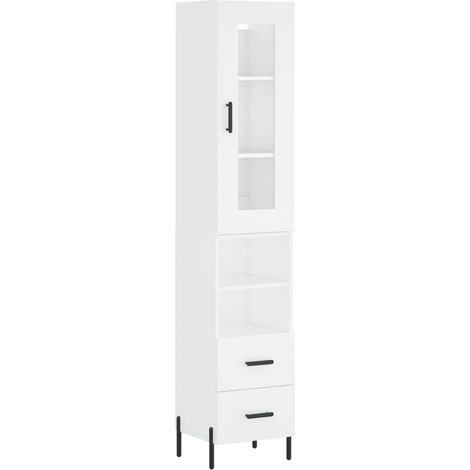 Aparador buffet cómoda mueble mueble de almacenaje organizador cocina salón salón alto 34,5 x 34 x 180 cm madera contrachapada blanco 020032372