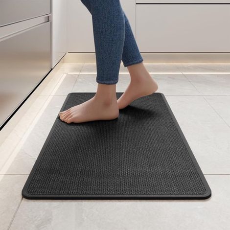 Tapis de cuisine - 44 x 75 cm - Antidérapant - Lavable - Dos en caoutchouc - Tapis - Moquette - Facile à nettoyer - Séchage rapide - Gris (1/5)