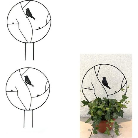 Ensemble de supports pour plantes 2 pièces, style oiseau, support pour plantes à fleurs, cadre d'escalade en fer, adapté aux anneaux de jardin de la maison