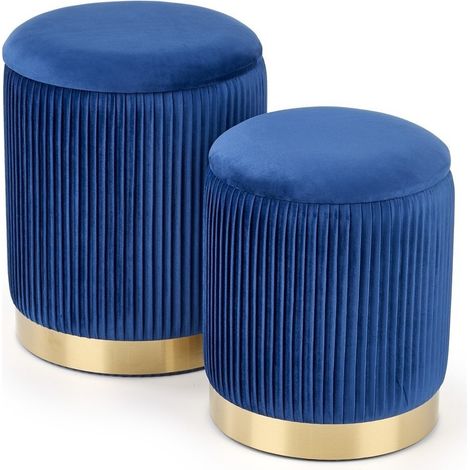 Conjunto de pufs Houston 1153, Azul oscuro, 36x0x0cm, Diámetro: 44, Tapiz, 0, Caja de almacenamiento