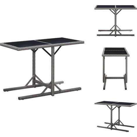 Gartentisch Anthrazit 110x53x72 cm Glas und Poly Rattan - Gartentisch - Esstisch - Terrassenmöbel - Outdoor Möbel - Polyrattan Tisch (1/5)