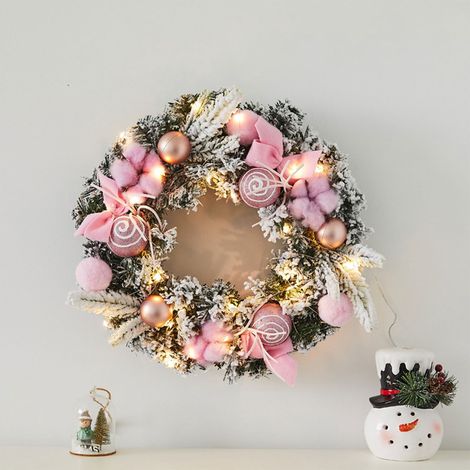 Guirlande De Noël - 35 Cm - Pour Porte Extérieure - Avec Nœud Pré-Attaché Et Cannes À Sucre - 1 Pièce (1/5)