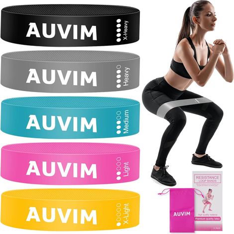 Lot de 5 bandes de résistance antidérapantes pour homme et femme - 5 niveaux pour fitness à domicile, étirements, musculation, physiothérapie, yoga (1/5)