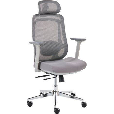 Sedia da ufficio girevole ergonomica schienale reclinabile poggiatesta e braccioli regolabili seduta scorrevole grigio Olyra
