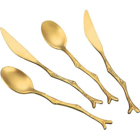 Ensemble de 4 pièces en acier inoxydable comprenant un couteau, une cuillère et une cuillère à dessert.