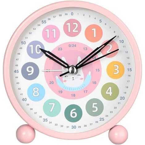 Pair Réveil éducatif pour la petite enfance - joli réveil de bureau (motif lapin rose)