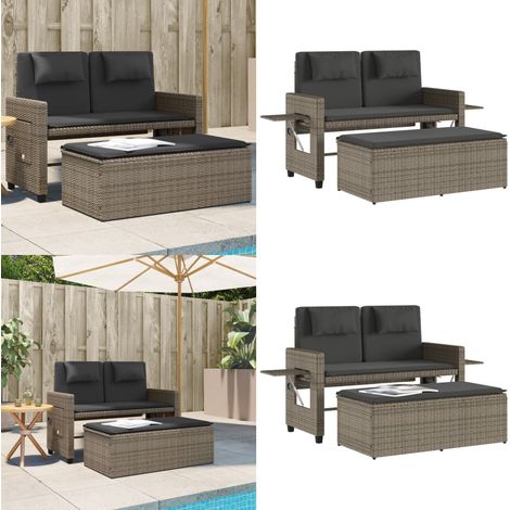 Gartenbank Verstellbar mit Kissen Grau Poly Rattan - Gartensofa - Schlafsofa - Gartenmöbel - Outdoormöbel - Rattan Gartenbank - Home & Living