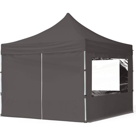 3x3 m Faltpavillon, ECONOMY Alu 32mm, Seitenteile mit Panoramafenster, dunkelgrau