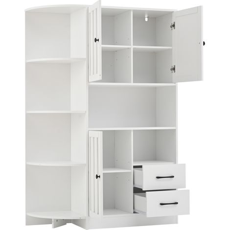 ELVMI Bibliothèque d'angle avec 3 Portes 2 Tiroirs 6 Niches et Étagères Réglables pour Salon en Panneau de Particules 104 × 35 × 155 cm Blanc (1/4)
