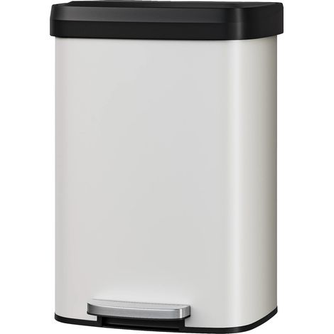 Poubelle à pédale, en acier inoxydable, seau intérieur détachable, BLANC, 50L-a (1/2)