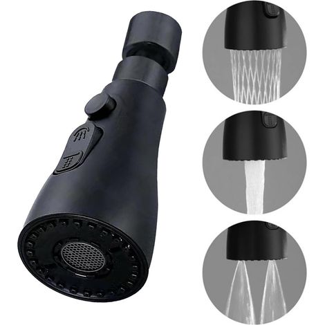 Tête de pulvérisation pour robinet de cuisine FM22 M24 avec bec pivotant à 360° - Tête de pulvérisation pour robinet d'évier avec 3 modes de remplacement - Livré avec connecteur universel (noir)