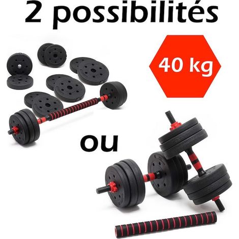 2 haltères Musculation 40 kg. 16 disques 2 en 1, Haltères courtes et longues (1/4)