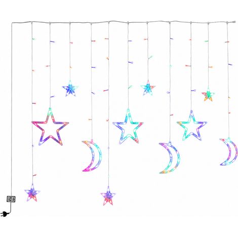 Rideau Lumineux LED Multicolore Étoiles et Lunes, Branchement Secteur, 8 Modes pour Fenêtre et Noël (1/5)