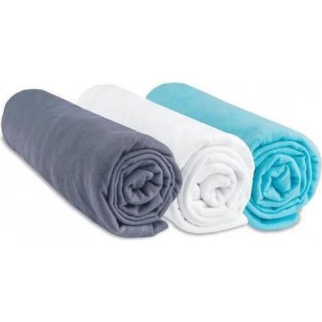 3er-Set Spannbettlaken aus Baumwolle, 40 x 80/90 cm, grau, weiß, türkis – rechteckig – Unisex (1/5)