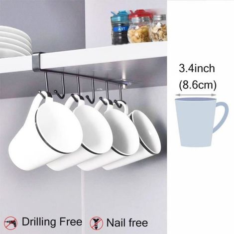 Crochet Barre de Cuisine en Acier Inox, Amovible pour Suspendre les Ustensiles de Cuisine ou Salle de bain sans Perçage 2pcs (1/4)