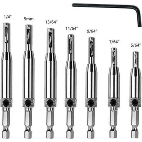 Set di 7 punte autocentranti per cerniere, utensili per forare il legno, punte regolabili per porte e finestre.