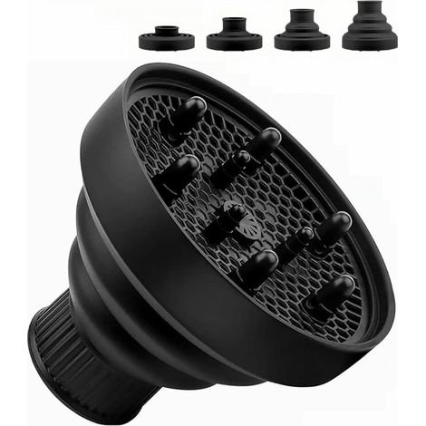 Diffuseur Seche Cheveux Universel,Diffuseur Cheveux Pliable,Diffuseurs de Cheveuxs Universel,Diffuseurs Seche Cheveuxs Silicone,Diffuseur Boucle Pliable,Portable Convient pour Séchoir,Noir